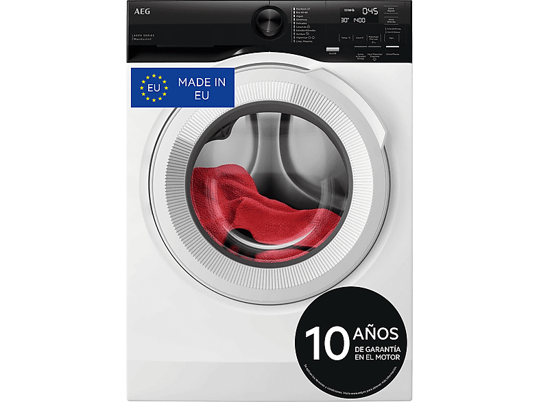 REACONDICIONADO Seminuevo Bueno Lavadora carga frontal - AEG LFE6G54H2B, 10.5 kg, 1400 rpm, 10 programas, Ciclo rápido 45 min, Higiene con Vapor