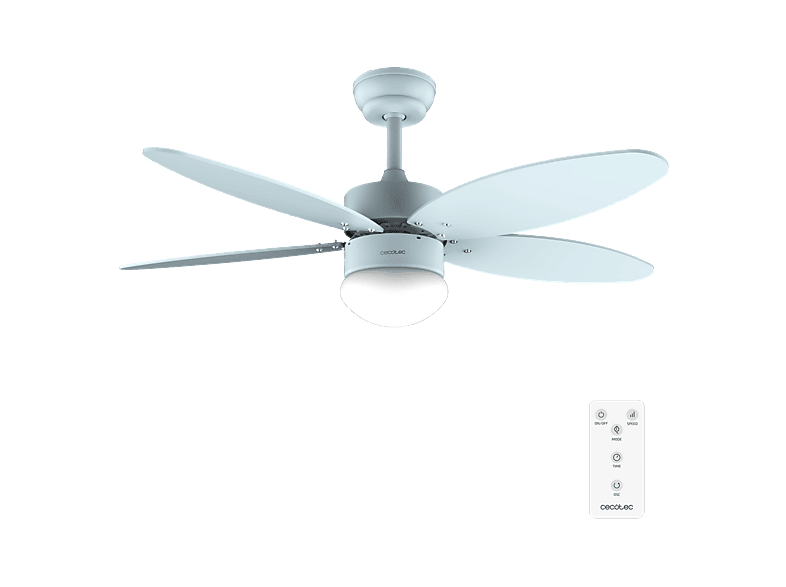 Ventilador de techo - Cecotec EnergySilence Aero 4260 Full Sky, 40W 42” con luz LED 3 tonos, Mando, Temporizador 8h, 6 velocidades y 5 aspas, Azul