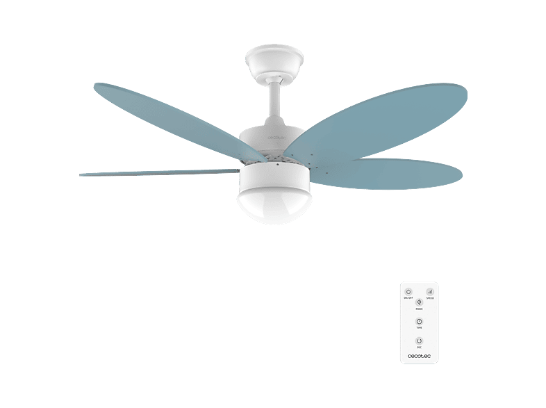 Ventilador de techo - Cecotec EnergySilence Aero 4260 Sky, Silencioso con luz LED 3 tonos, Mando, Temporizador 8h, 6 vel, Aspas reversibles, Azul