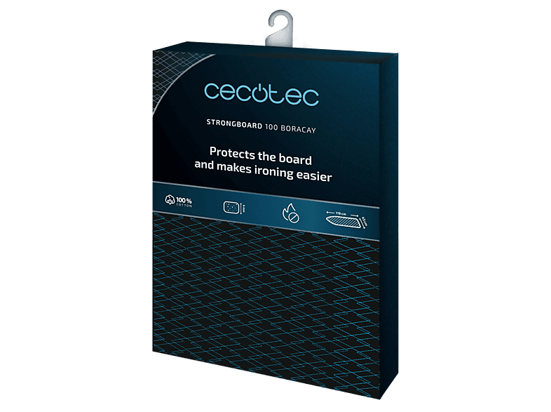 Funda tabla planchar - Cecotec StrongBoard 100 Boracay, 119 x 43 cm, % algodón, Espesor 4 mm, Protección ignífuga, Multicolor