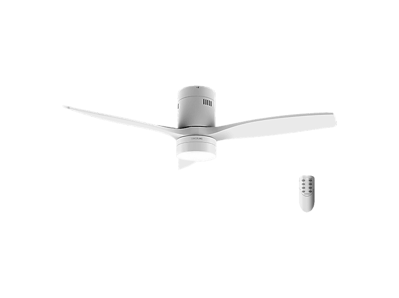 Ventilador de techo - Cecotec EnergySilence Aero 5600 Classic White, 40W DC, luz LED, 3 aspas madera, 6 velocidades, Temporizador 8h, Mando, Blanco