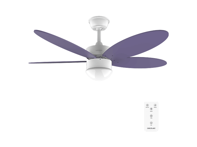 Ventilador de techo - Cecotec EnergySilence Aero 4260 Purple, Luz LED 3 colores, Mando, 6 velocidades, Aspas reversibles, Temporizador 8h, Morado