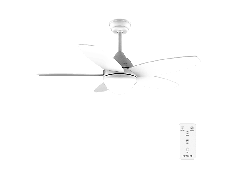 Ventilador de techo - Cecotec EnergySilence Aero 4200 LightWood, 53 W, Luz LED 15 W (3 tonos), Mando, 3 velocidades, Temporizador 8h, 5 aspas, Blanco