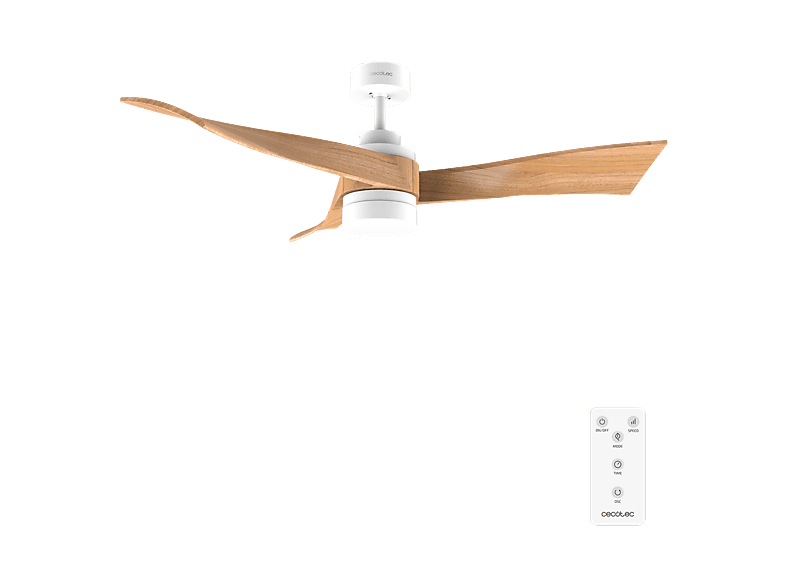 Ventilador de techo - Cecotec EnergySilence Aero 5280 LightWood, luz LED 18W 3 tonos, Mando, 6 velocidades, Temporizador 8h, Reversible, Blanco/Marrón