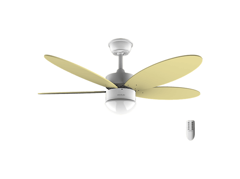 Ventilador de techo - Cecotec EnergySilence Aero 4260 SunLight, Motor DC 40 W, luz LED, Mando a distancia, 6 velocidades, Aspas reversibles, Amarillo