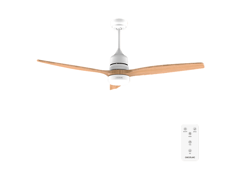 Ventilador de techo - Cecotec 5230 Whitewood, motor DC 40 W, luz LED 18 Mando, 6 velocidades, Temporizador 8 h, Doble altura, Multicolor